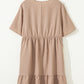 Dark Khaki Plus Size Textured Ruffled Short Sleeve Dress