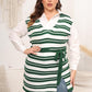 Plus Size Striped Colared Neck Tied Front Sweater Vest