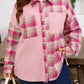 Pink Waffle Patch Pocket Plaid Patchwork Plus Size Shirt