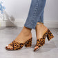 Leopard Block Heel Suede Sandals