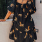 Black Plus Size Cheetah Print Puff Sleeve Ruffle Mini Dress