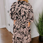 Black Plus Size Floral Printed Puff Sleeve Collared Maxi Dress