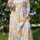 Khaki Floral Print 3/4 Sleeves Tiered Plus Size Long Dress