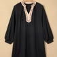 Black Contrast Color Block Leopard Trim Plus Size Ribbed Dress