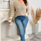 Khaki Stripe Plus Size V Neck Drop Shoulder Sweater