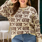Brown Bow Horseshoe Print Checkered Plus Size Sweater