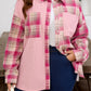 Pink Waffle Patch Pocket Plaid Patchwork Plus Size Shirt