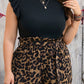 Brown Plus Size Leopard Shorts and Ruffle Sleeve Tee Set