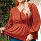 Gold Flame Plus Size Swiss Dot V Neck Wrap Tie Side Blouse