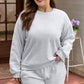 Light Grey Girly Bow Embroidered Puff Sleeve Pullover Loose Shorts Plus 2pcs Outfit