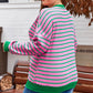 Pink Stripe Waffle Knit Crew Neck Plus Size Sweatshirt