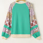 Sky Blue Plus Size Plaid Floral Patchwork Raglan Sleeve Sweatshirt