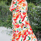 Orange Floral Print Drawstring V Neck Tiered Plus Size Dress