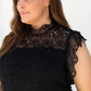 Black Plus Size Lace Bodice High Neck Flowy Pleated Dress