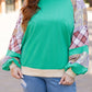 Sky Blue Plus Size Plaid Floral Patchwork Raglan Sleeve Sweatshirt