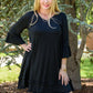 Black Plus Size Ruffled Trim 3/4 Sleeve Dress