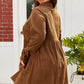Camel Corduroy Full Buttoned Collared Shirt Style Plus Size Dress