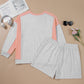 Light Grey Uneven Hem Colorblock Pullover Casual Shorts Plus Size 2pcs Outfit