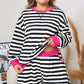 Black Stripe Color Block Edge Pullover and Shorts PLus Size Set