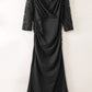 Black Lace Patchwork 3/4 Sleeve Pleated Plus Size Dress