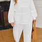 White Textured Raw Seam Plus Size Pullover Top and Drawstring Pants Set
