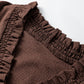 Coffee Plus Size Frilled Trim V Neck Puff Sleeve Textured Mini Dress