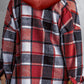 Red Printed Plus Size Plaid Button up Hooded Jacket