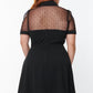 Black Plus Size Collared Mesh Yoke Fit Flare Dress