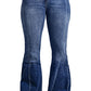 Dark Blue Plus Size Stitching Washed Flare Jeans