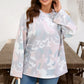 Green Plus Size Camouflage Print Drop Shoulder Loose Pullover Top