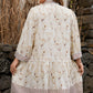 Khaki Plus Size Floral Print Striped Trim Patchwork Button Down A-line Dress