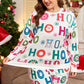 White Plus Size Christmas Ho Ho Ho Print Long Sleeve Top and Shorts 2pc Lounge Set