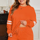 Orange Plus Size Varsity Striped Drop Shoulder Pullover Drawstring Elastic Waistband Short Set