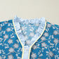 Blue Plus Size Floral Print Striped Patchwork Detail Button Front Ruffle Hem Dress