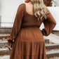 Chestnut Plus Size Smocked Ruffled Sleeve Tiered Mini Dress