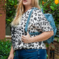 Black Plus Size Contrast Leopard Half Sleeve Blouse