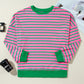 Pink Stripe Waffle Knit Crew Neck Plus Size Sweatshirt