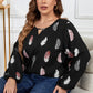 Honey Melo Apparel Plus Size Printed Round Neck Long Sleeve Cutout Blouse