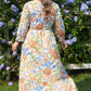 Khaki Floral Print 3/4 Sleeves Tiered Plus Size Long Dress