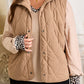 Camel Plus Size Quilted Cord Snap Button Vest Jacket