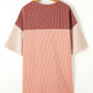 Rose Pink Plus Size Ribbed Colorblock T-shirt