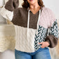Brown Plus Size Color Block Patchwork Knotted Back Loose Fit Sweater