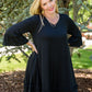 Black Plus Size Ruffled Trim 3/4 Sleeve Dress