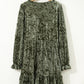 Jungle Green Plus Size Velvet Babydoll Mini Dress with Puff Sleeve