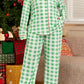 Green Plaid Print Contrast Trim Long Sleeve Plus Size Pajama Set