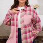 Pink Waffle Patch Pocket Plaid Patchwork Plus Size Shirt