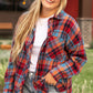 Red Plus Size Plaid Print Buttoned Shirt