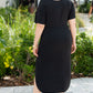 Black Side Split High Waist Short Sleeve Plus Size Maxi Dress