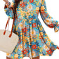 Blue Plus Size Floral Ruffled Long Sleeve Flowy Mini Dress
