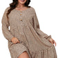 Brown Leopard Spotted Print Tiered Long Sleeve Plus Size Dress